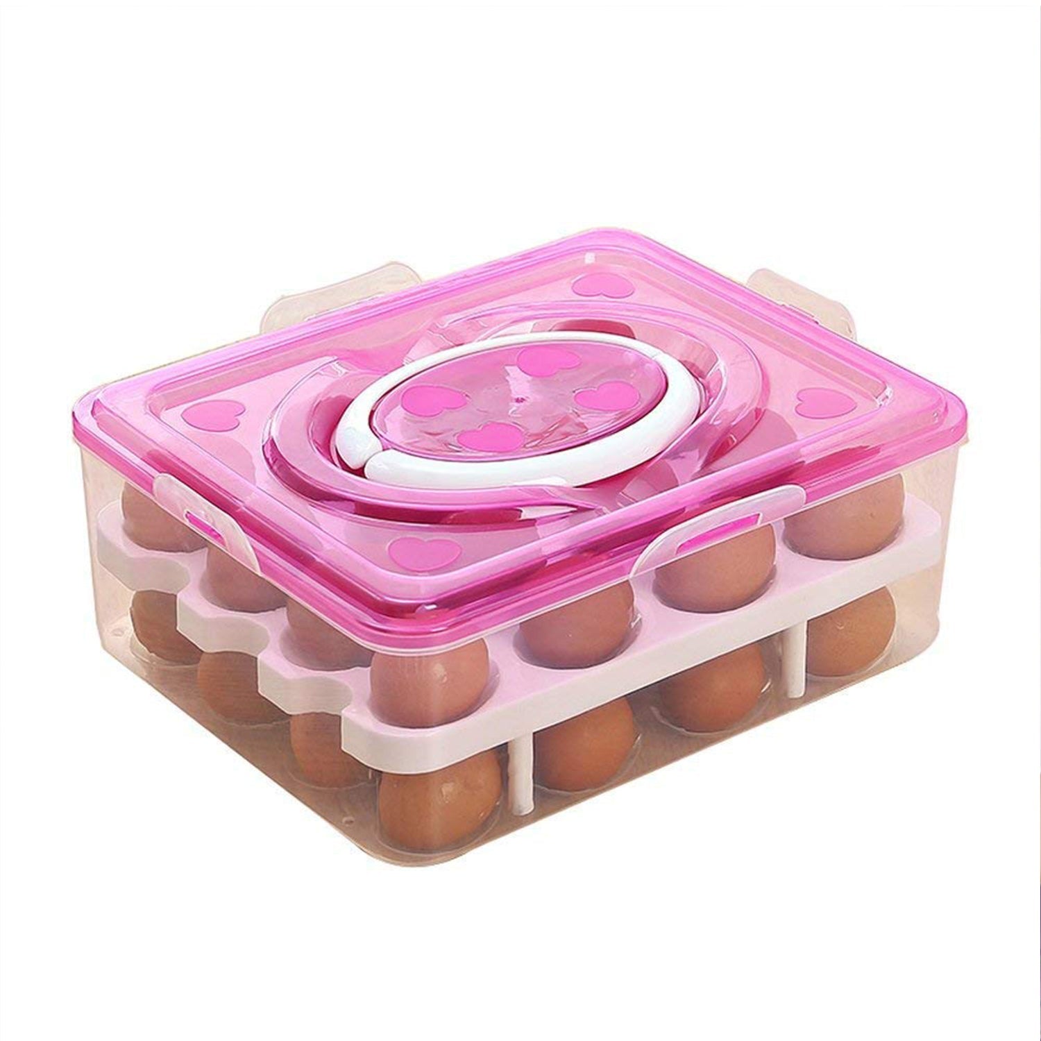 2Layer, 32 Grid Egg Tray with Lid Egg Carrier Holder for Refrigerator, Camping Food Storage Container with Handle (1 Pc ) 2Layer, 32 Grid Egg Tray with Lid Egg Carrier Holder for Refrigerator, Camping Food Storage Container with Handle (1 Pc )